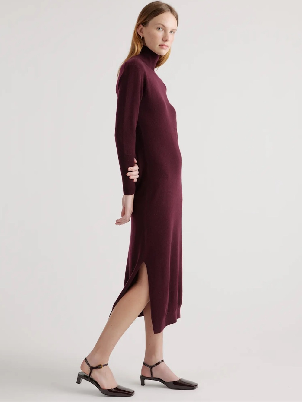 Quince Mongolian Cashmere Turtleneck Sweater Dress Red Burgundy Wine Tasting XL - Picture 2 of 12